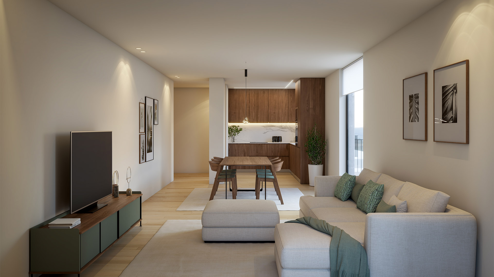 Interior de apartamento do empreendimento Prestige Living, no Porto