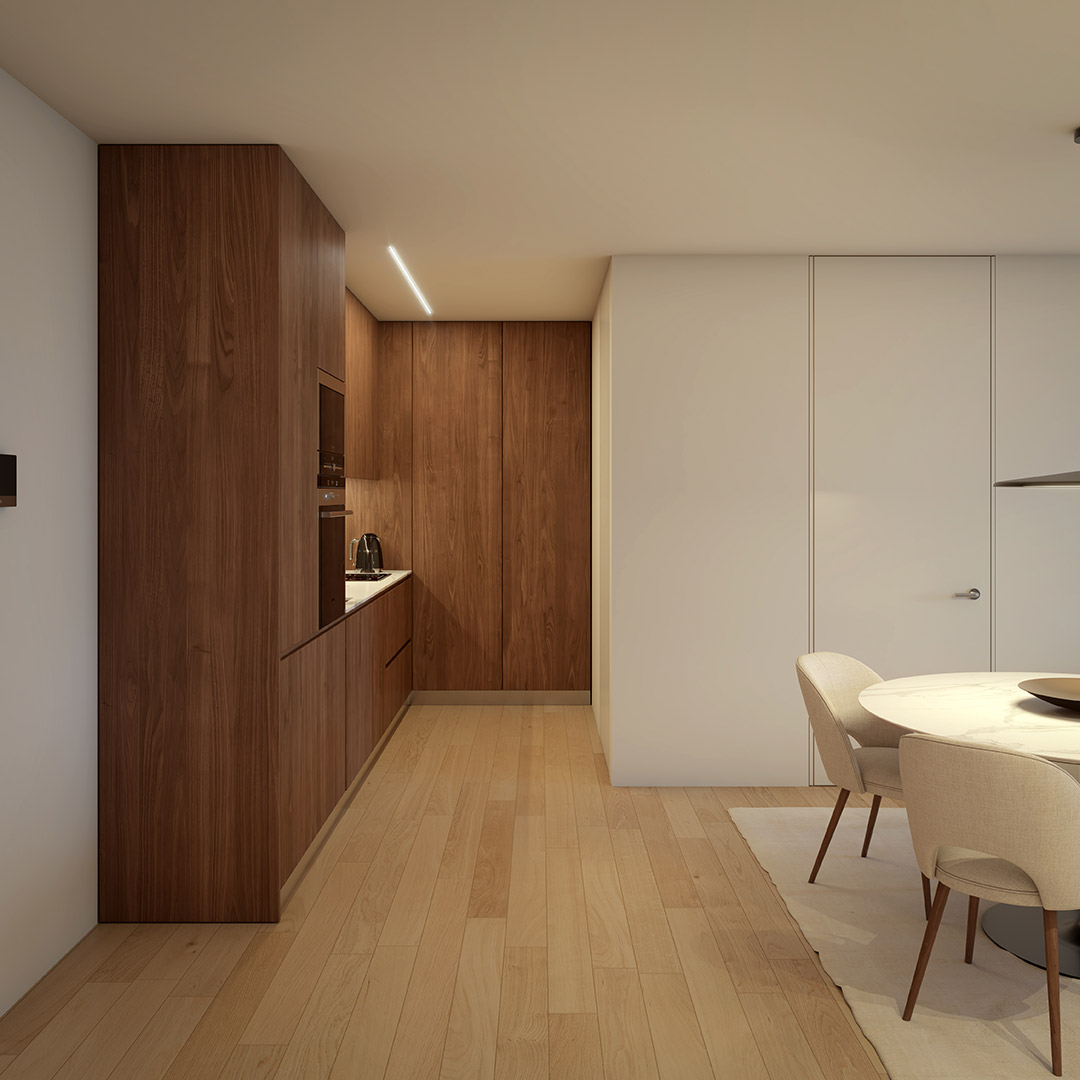 Interior de apartamento do empreendimento Prestige Living, no Porto