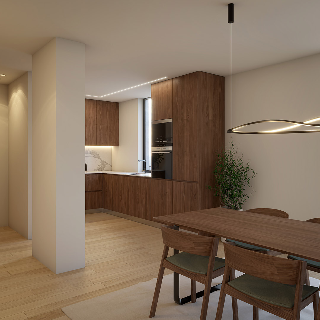 Interior de apartamento do empreendimento Prestige Living, no Porto