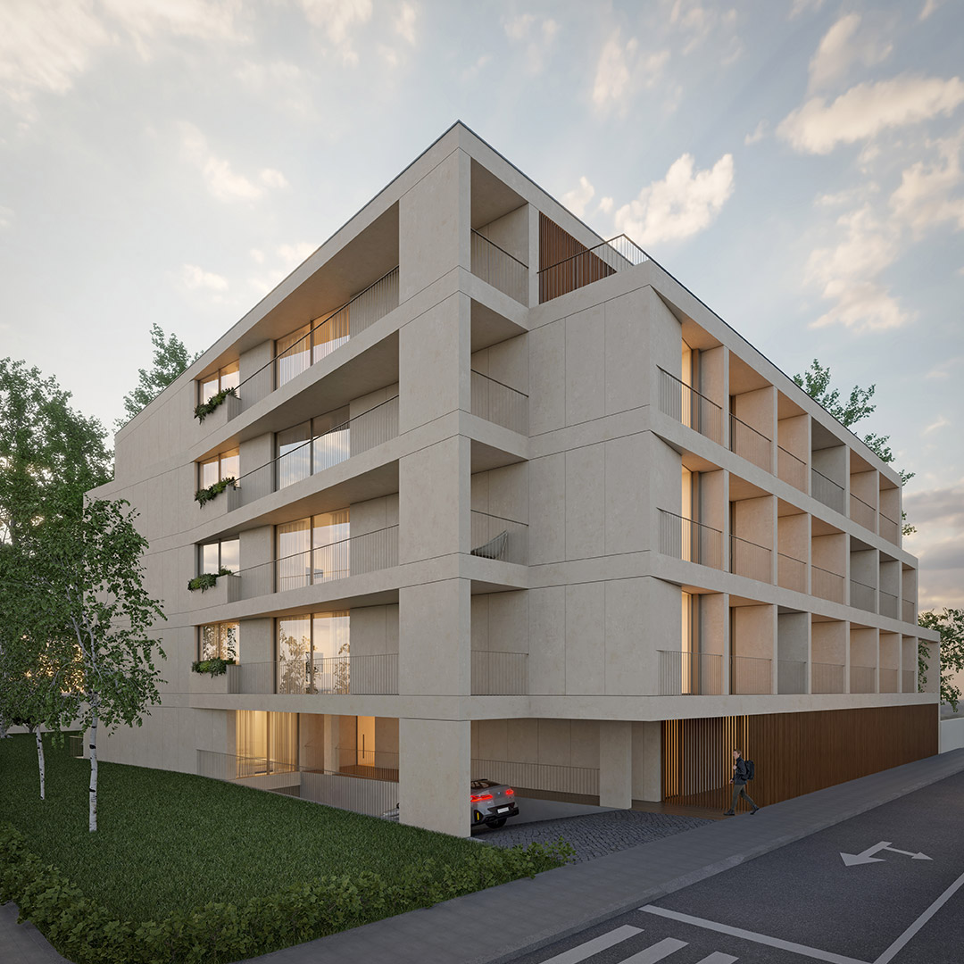 Exterior do empreendimento Prestige Living, no Porto