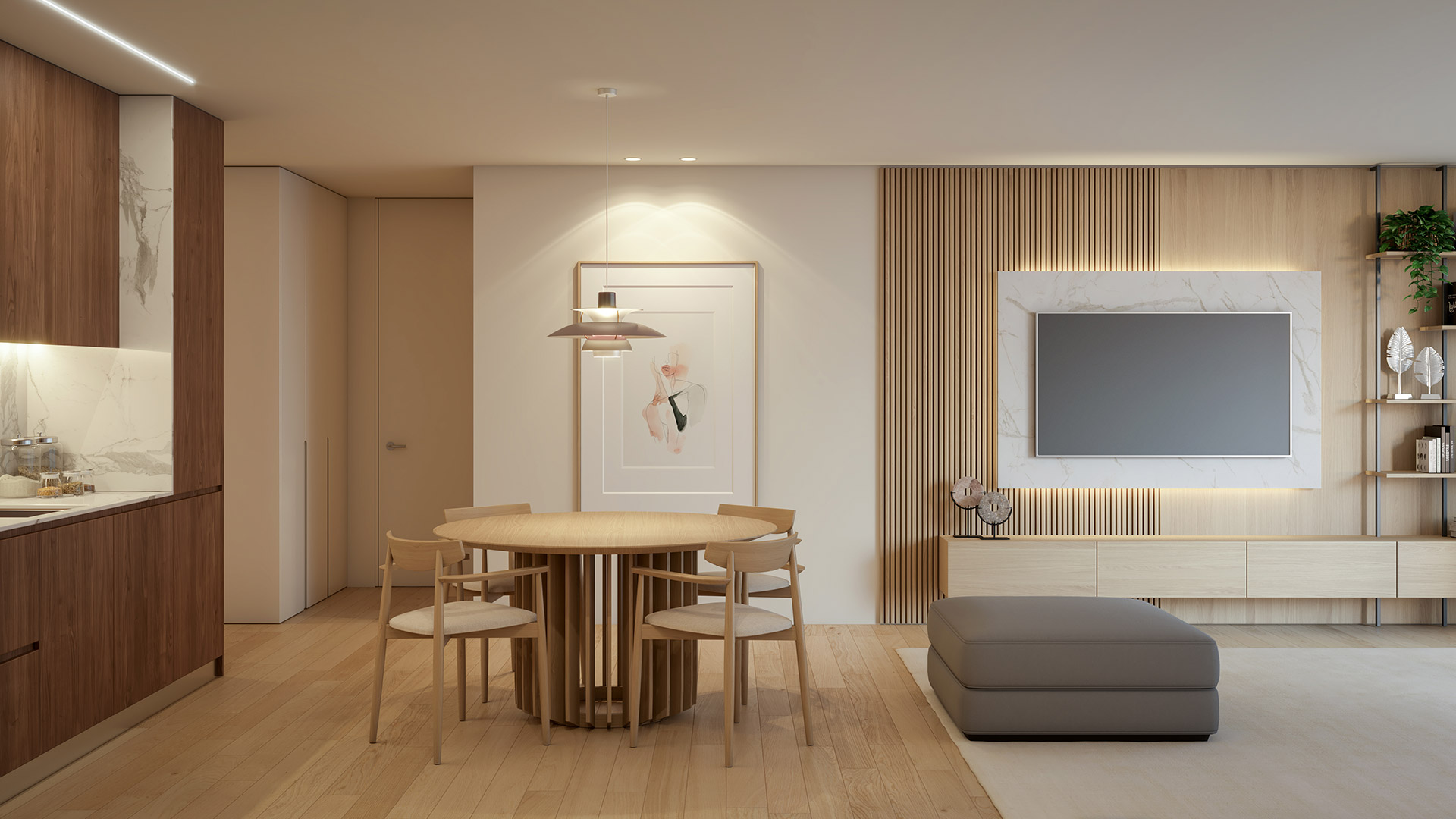 Interior de apartamento do empreendimento Prestige Living, no Porto