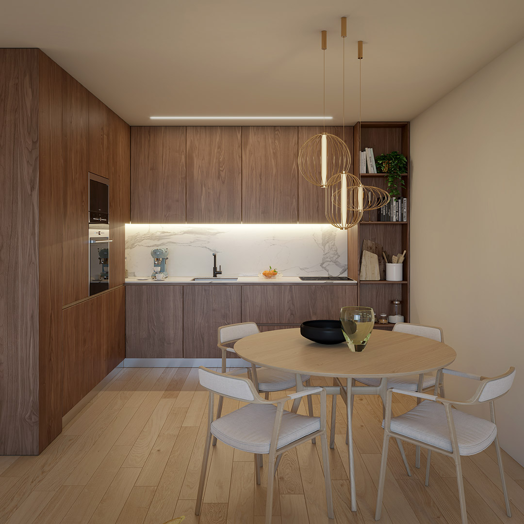 Interior de apartamento do empreendimento Prestige Living, no Porto