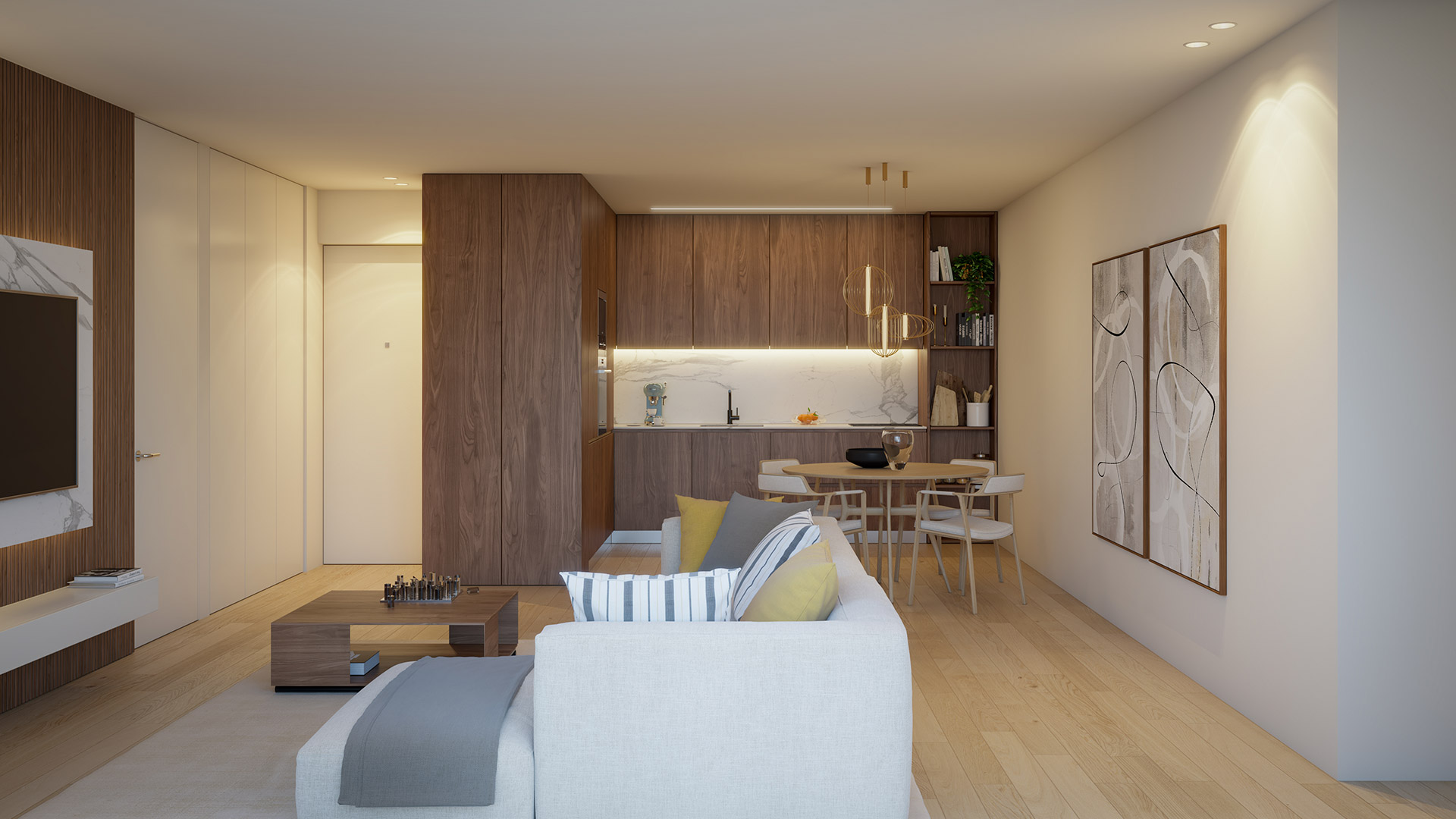 Interior de apartamento do empreendimento Prestige Living, no Porto
